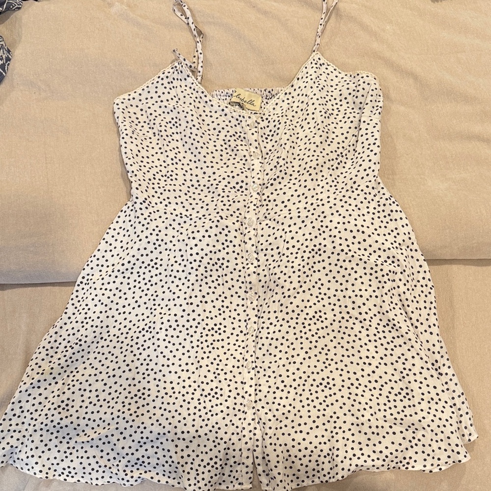 Cleobella White Mini Dress with Black Dot Print